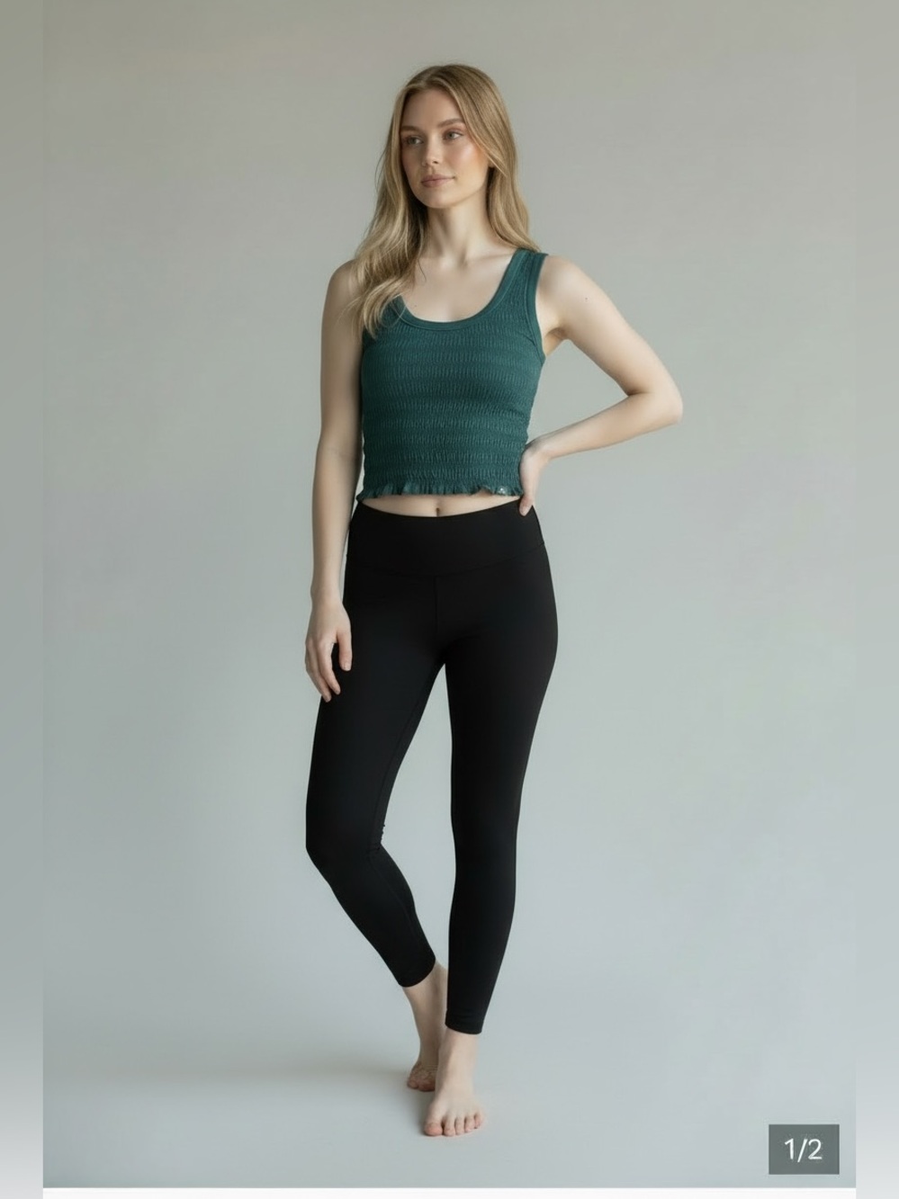 JoyLab Teal Smocked Crop Tank Top